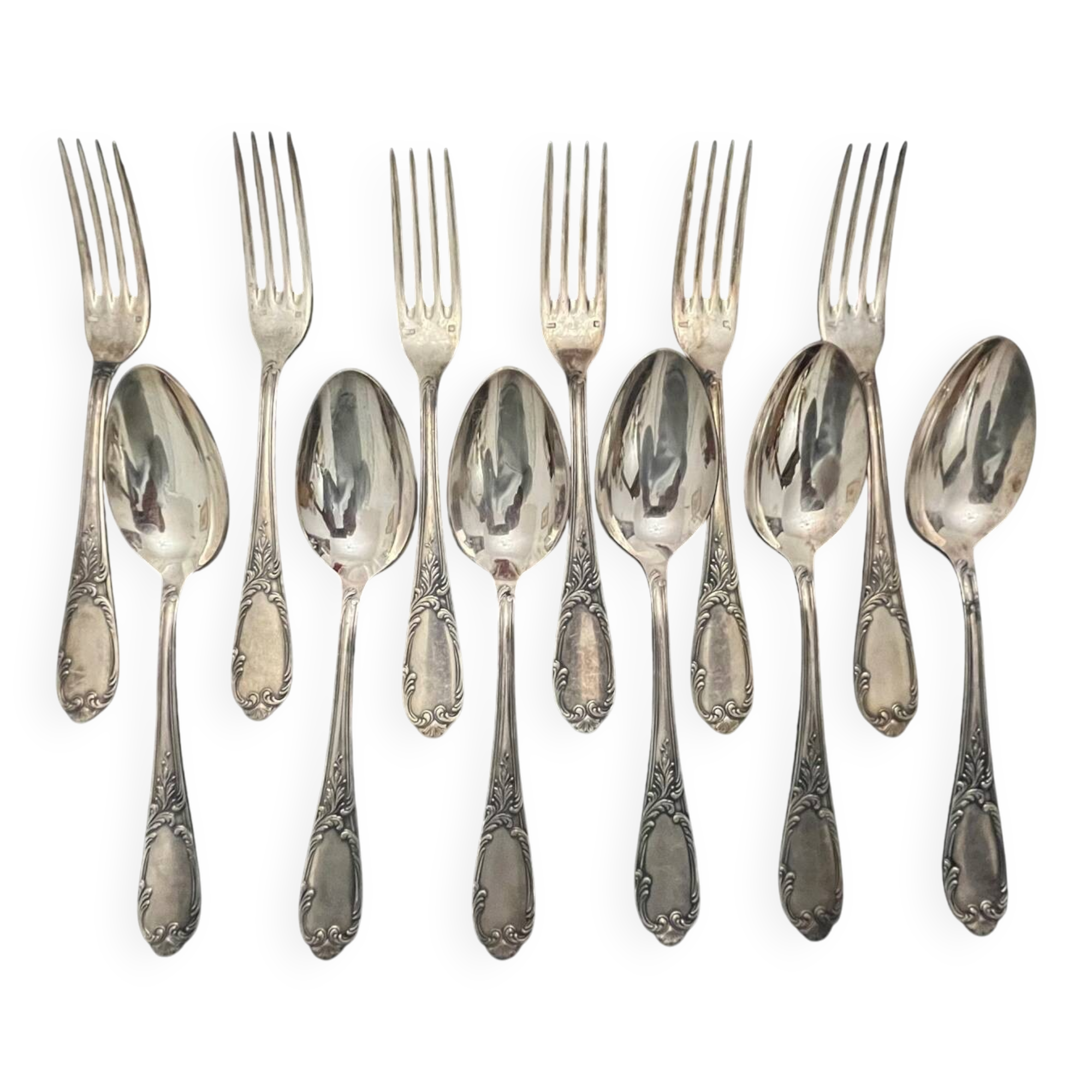 12 silver-plated metal cutlery sets Rocaille