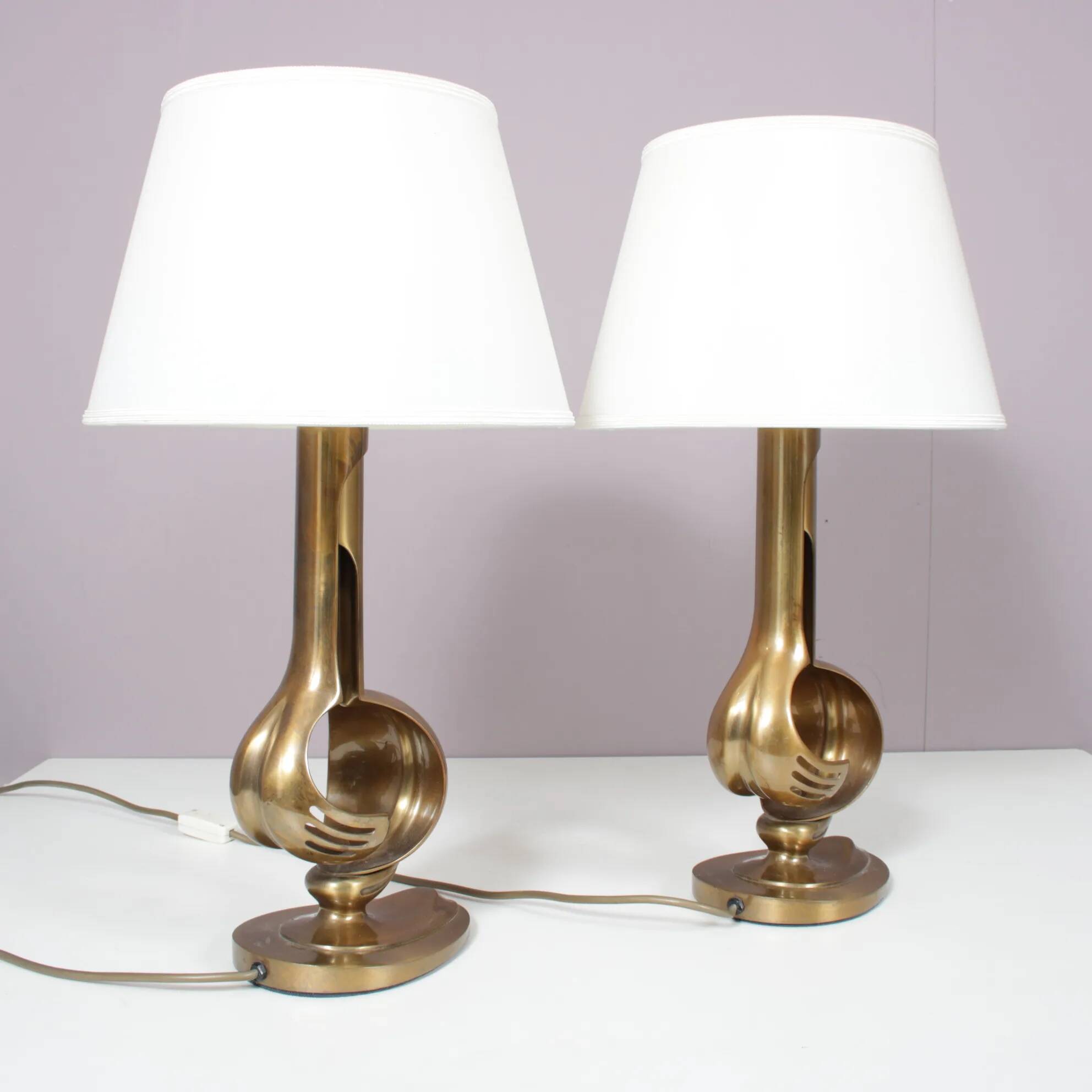 1970s pair of brass table lamps from France