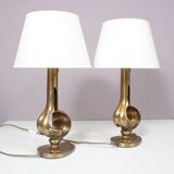 1970s pair of brass table lamps from France