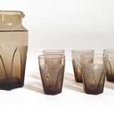Orangeade or lemonade service Pitcher + 6 Art Deco glasses