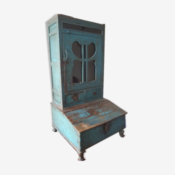 Showcase Art Deco Chest Furniture Glass Blue Old Wood Teak 67x65x132cm