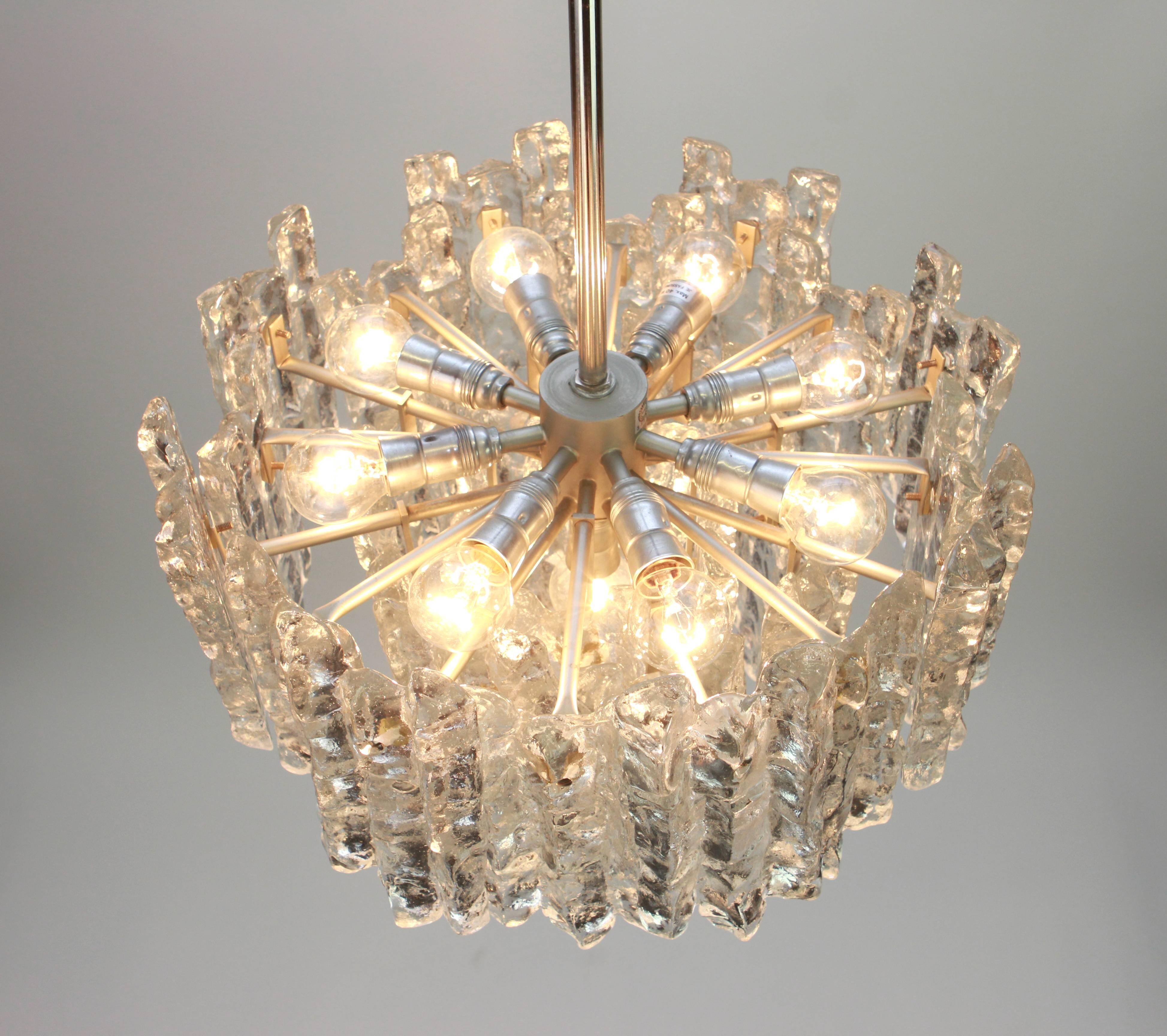 Large frosted glass chandelier from Murano by Kalmar, Austria, 1960s.
