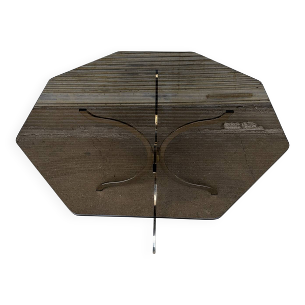 Table à manger en verre fumé et chrome, années 1970