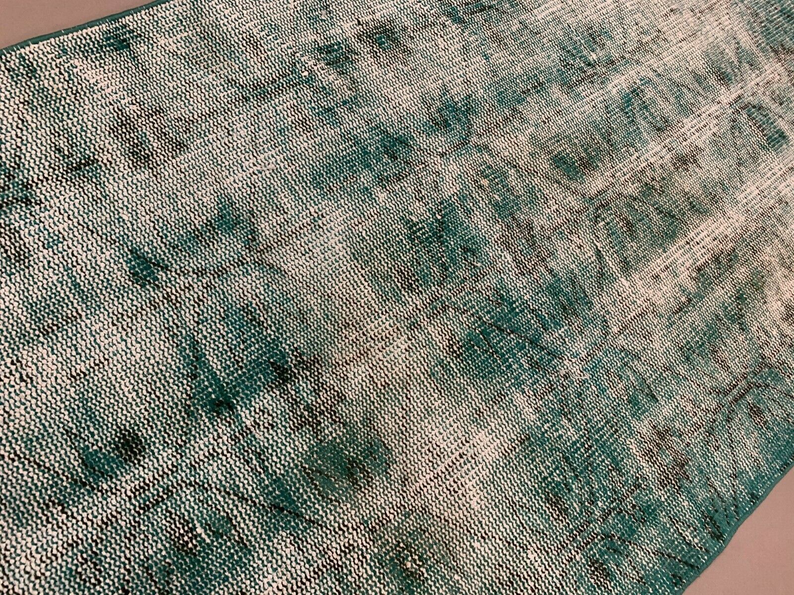 Distressed Turkish Narrow Runner 288x84 cm wool Vintage rug, Overdyed Green