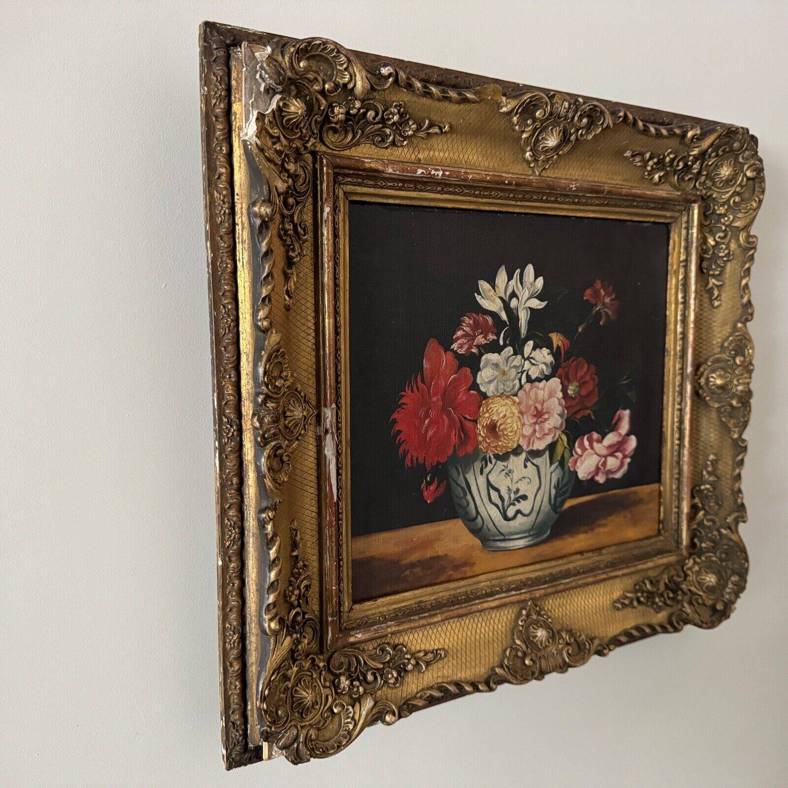 Oil on canvas still life with flowers in a vase early 20th century