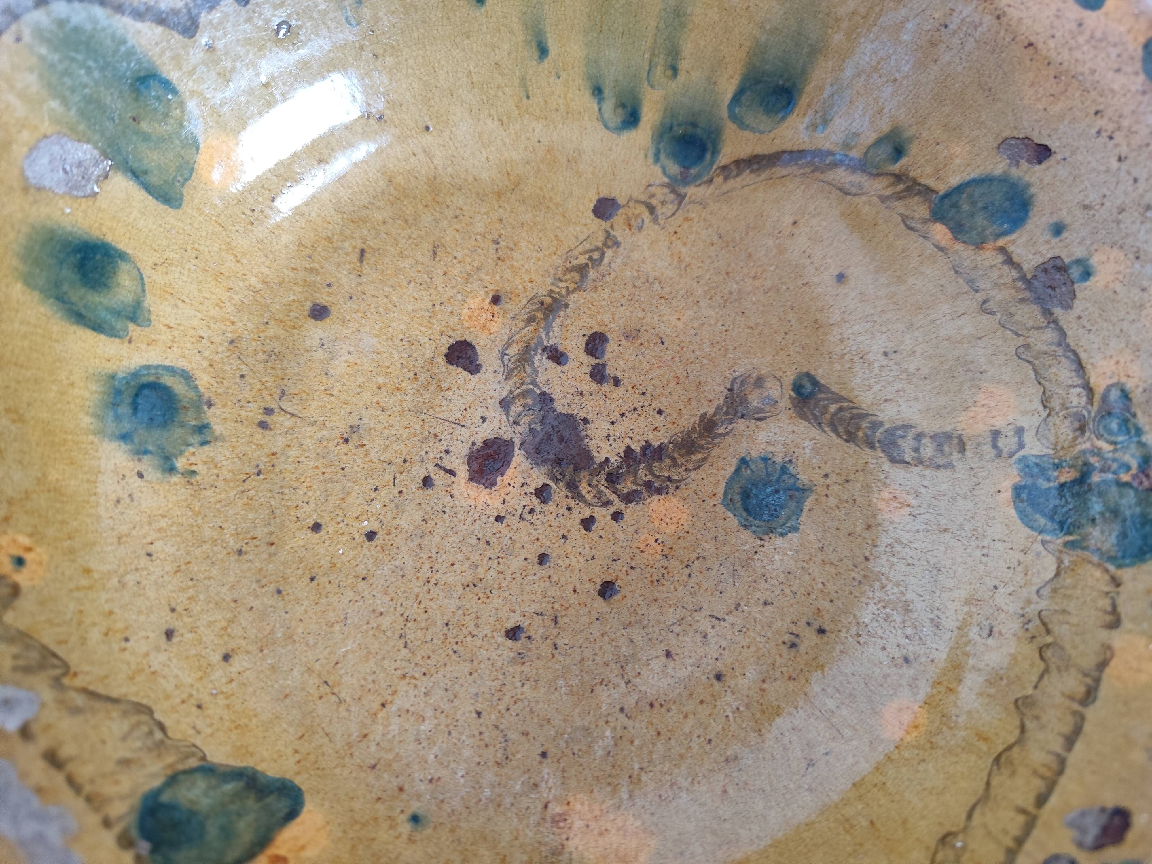 VALLAURIS Flat soup bowl antique Glazed terracotta 30.5 cm