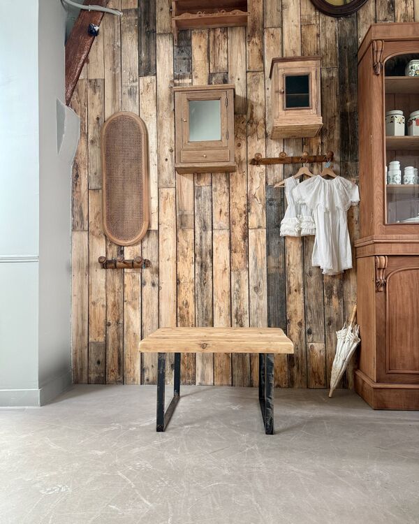 Table basse en bois et métal SNCF