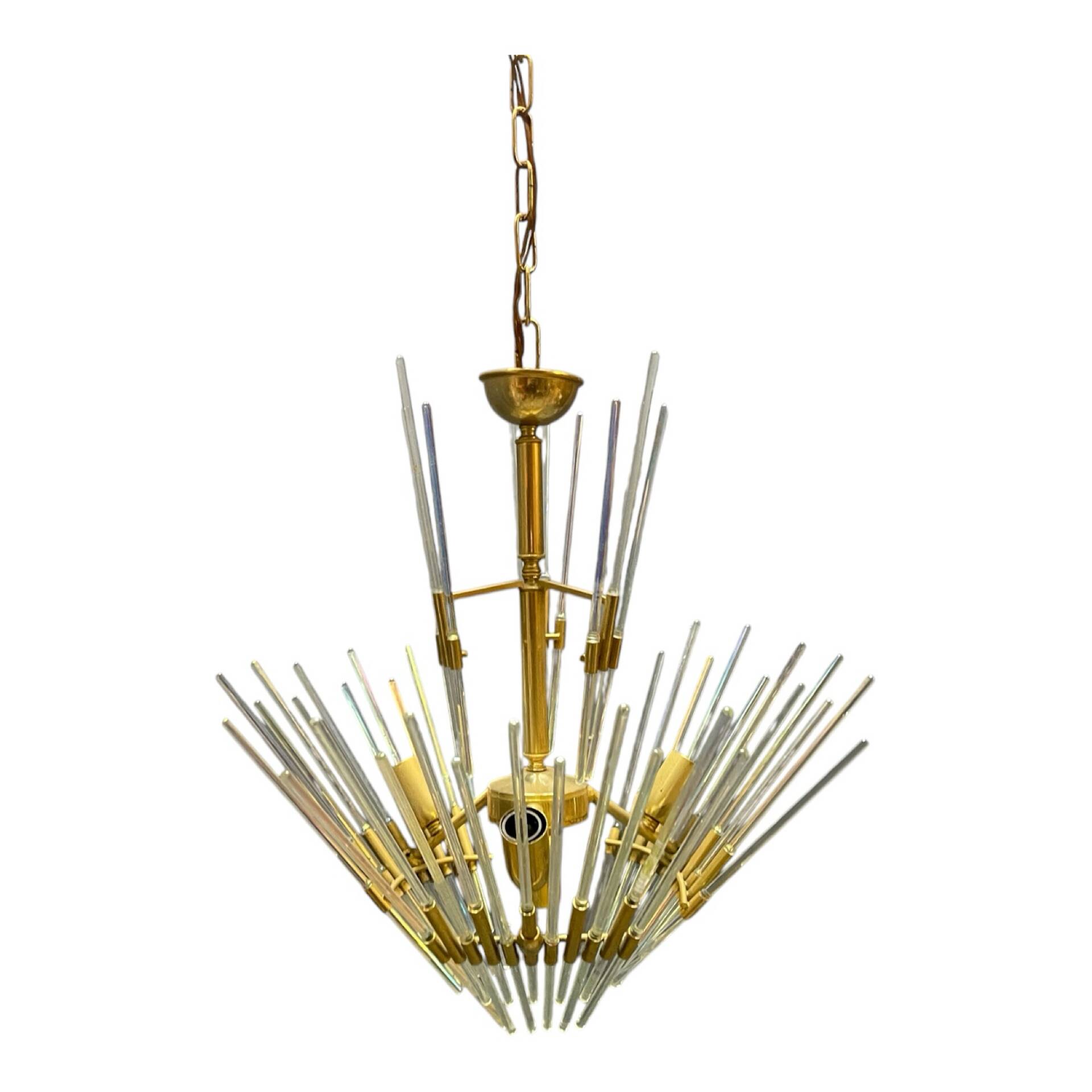 Murano Glass Rod Brass Chandelier, Italy, 1970s
