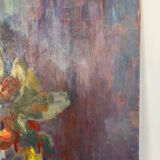 Still life and flowers, oil on panel signed Marina Farolet.