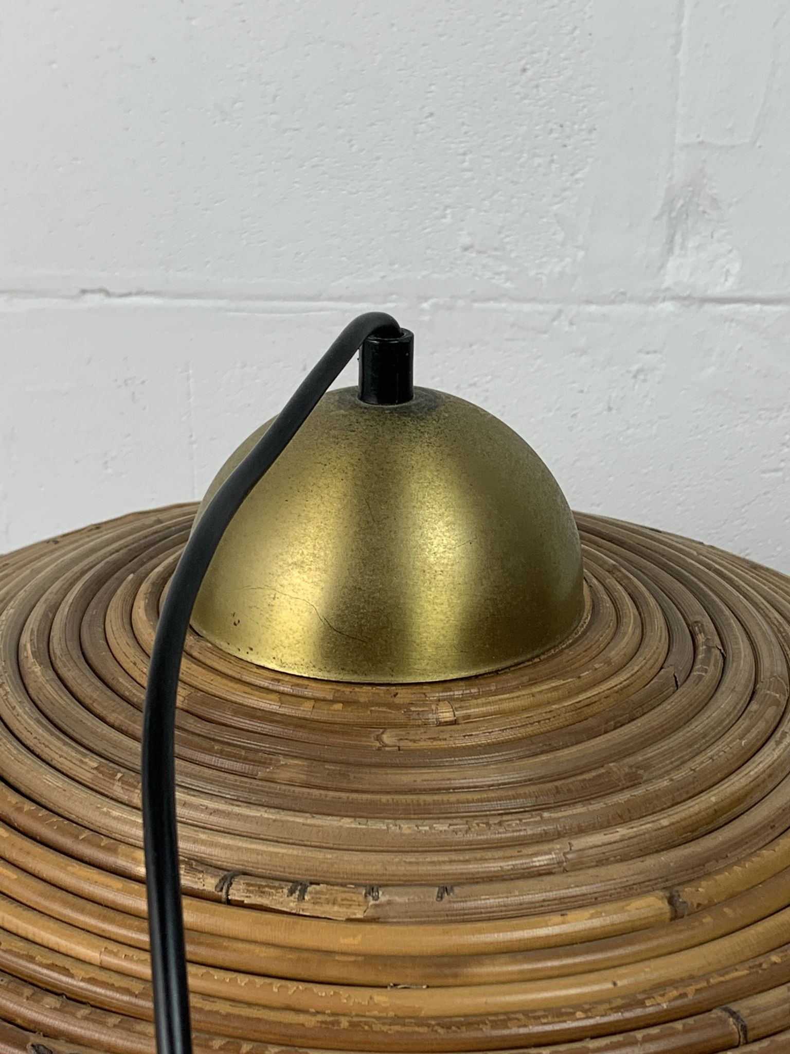 XL 71 cm Pencil Reed, Rattan, Bamboo and Brass Pendant Hanging Lamp, Italy