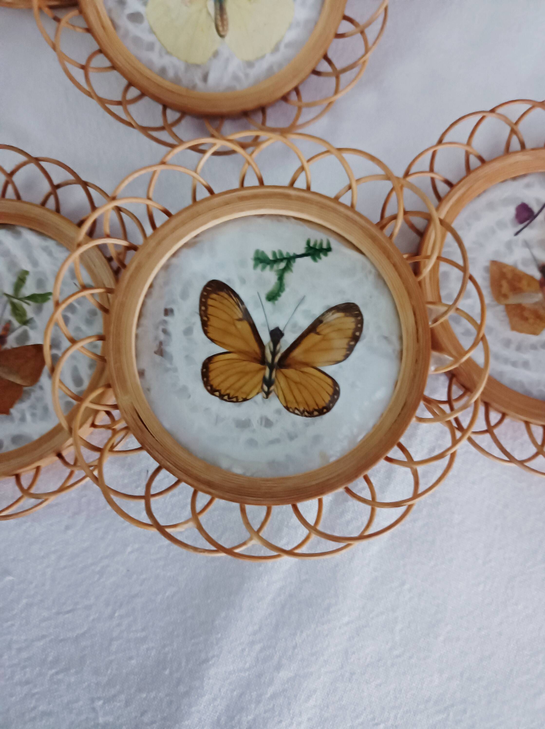 Set of 6 butterfly wicker coasters