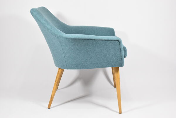 Fauteuil vintage Shell, tissu turquoise, années 1960