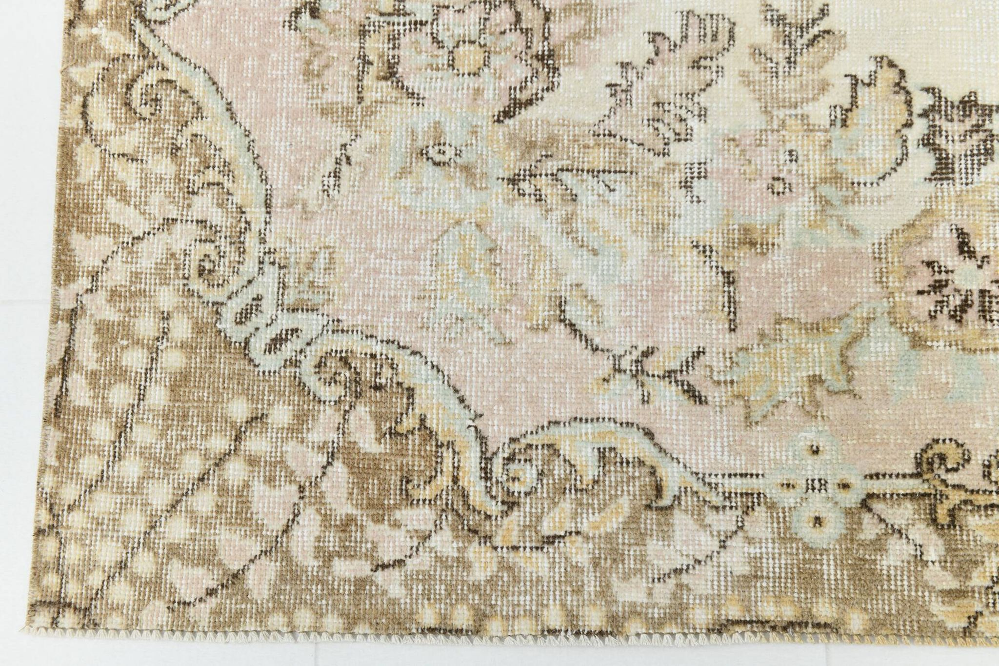 291x172 Vintage Turkish Rug, Pastel Pink Green Brown Rug, Turkish Carpet