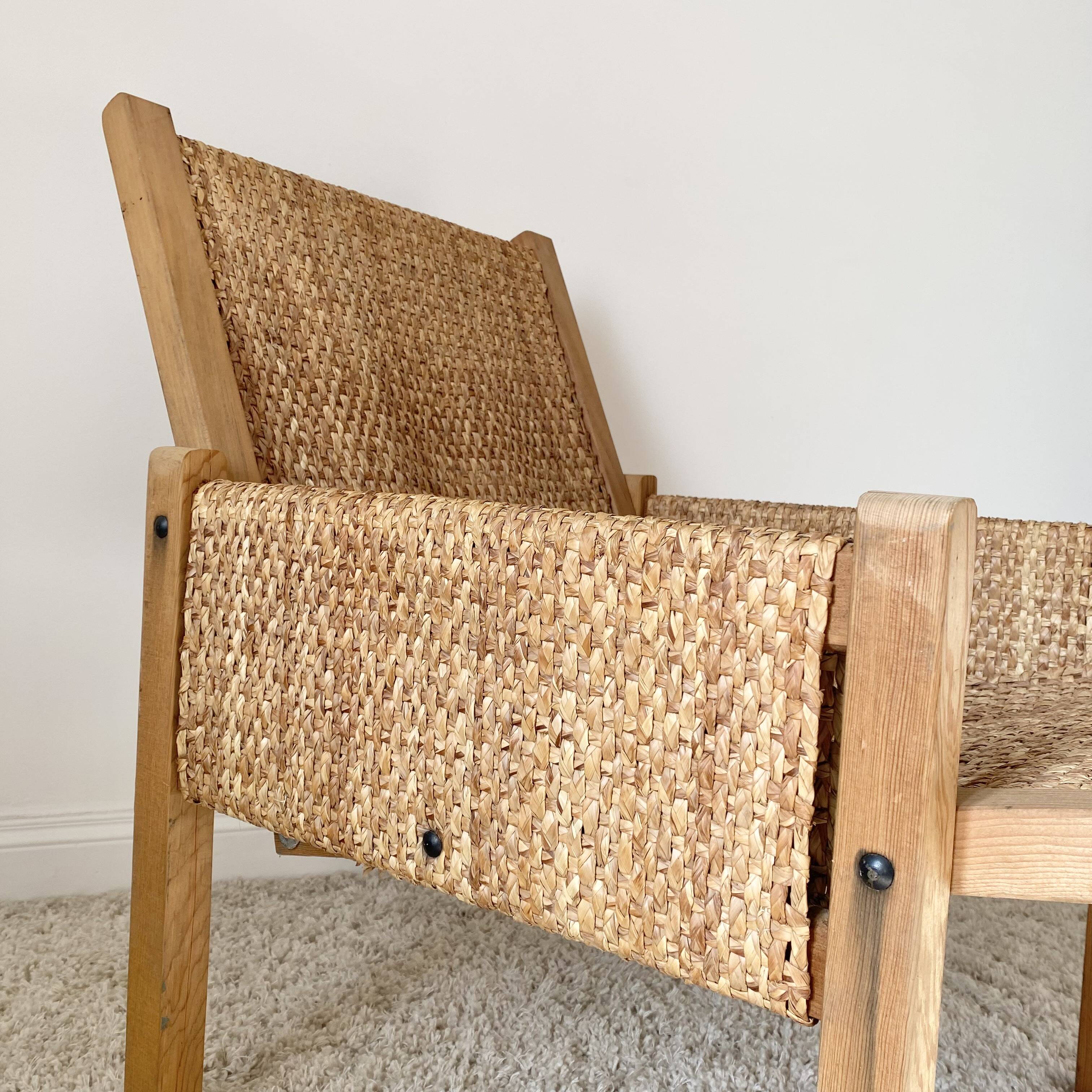 Vintage modernist straw armchair