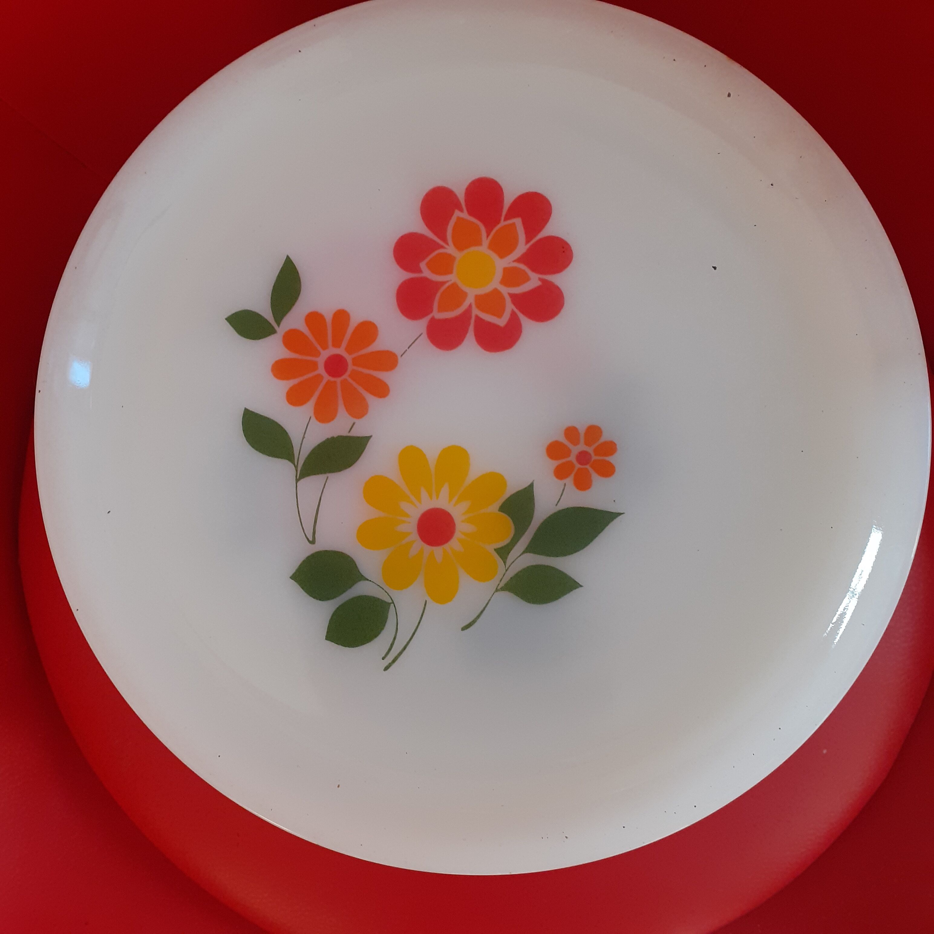 11 arcopal opaline plates. floral pattern.