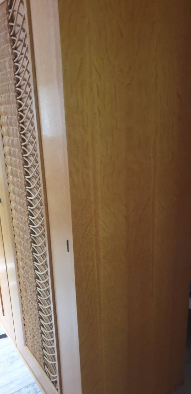 Rattan and wood wardrobe