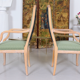 Paire de grands fauteuils chaises hautes vert tartan