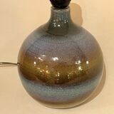 Vintage ceramic stoneware lamp signed JM 70s 80s bohemian raffia rope lampshade