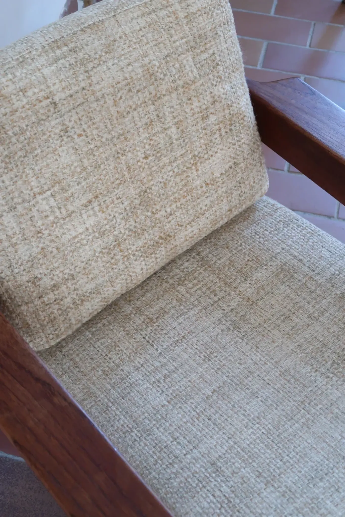 Scandinavian armchair, teak, beige fabric, 1960s.