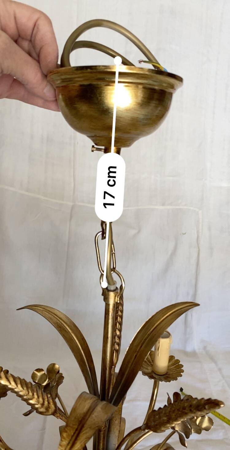 Hans Kögl-style 6-arm chandelier in gilded metal, 1970s, with two wall lights