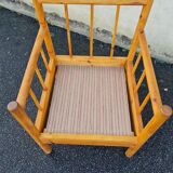 Armchair in pine and vichy fabric