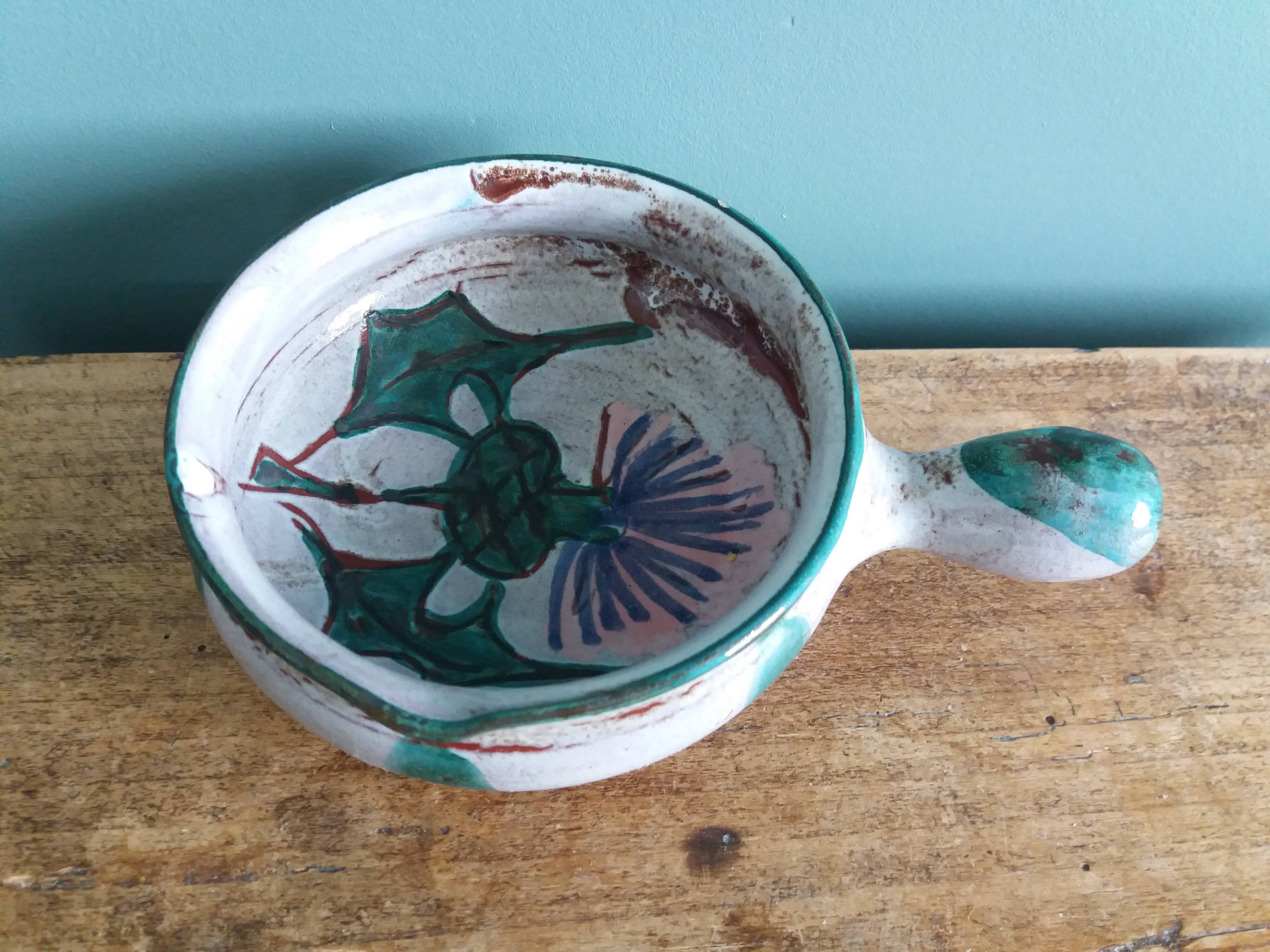 Caquelon dish, thistle decoration by Etienne Daniel, Vallauris