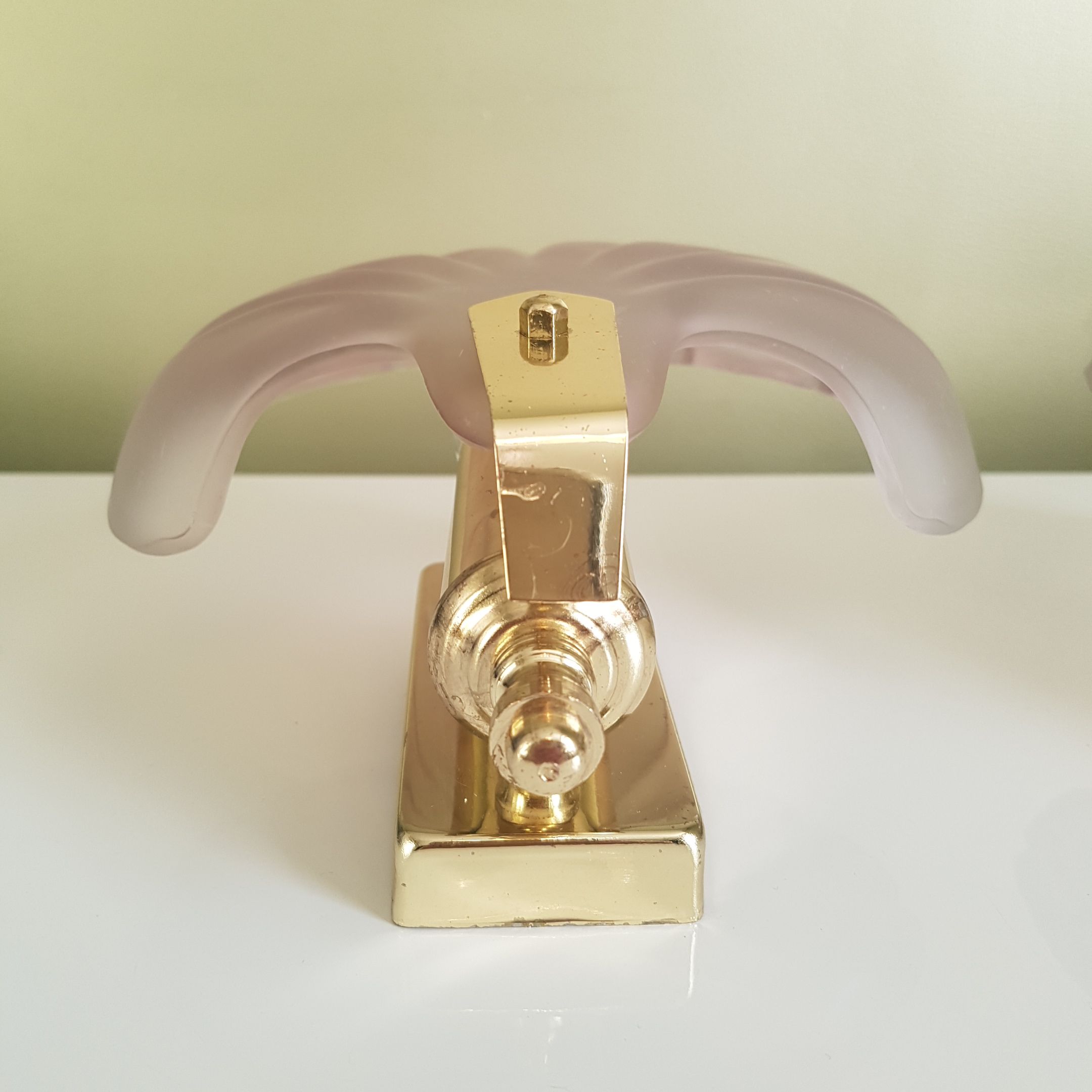 Pair of sconces shell pressed glass sand and golden steel 1970