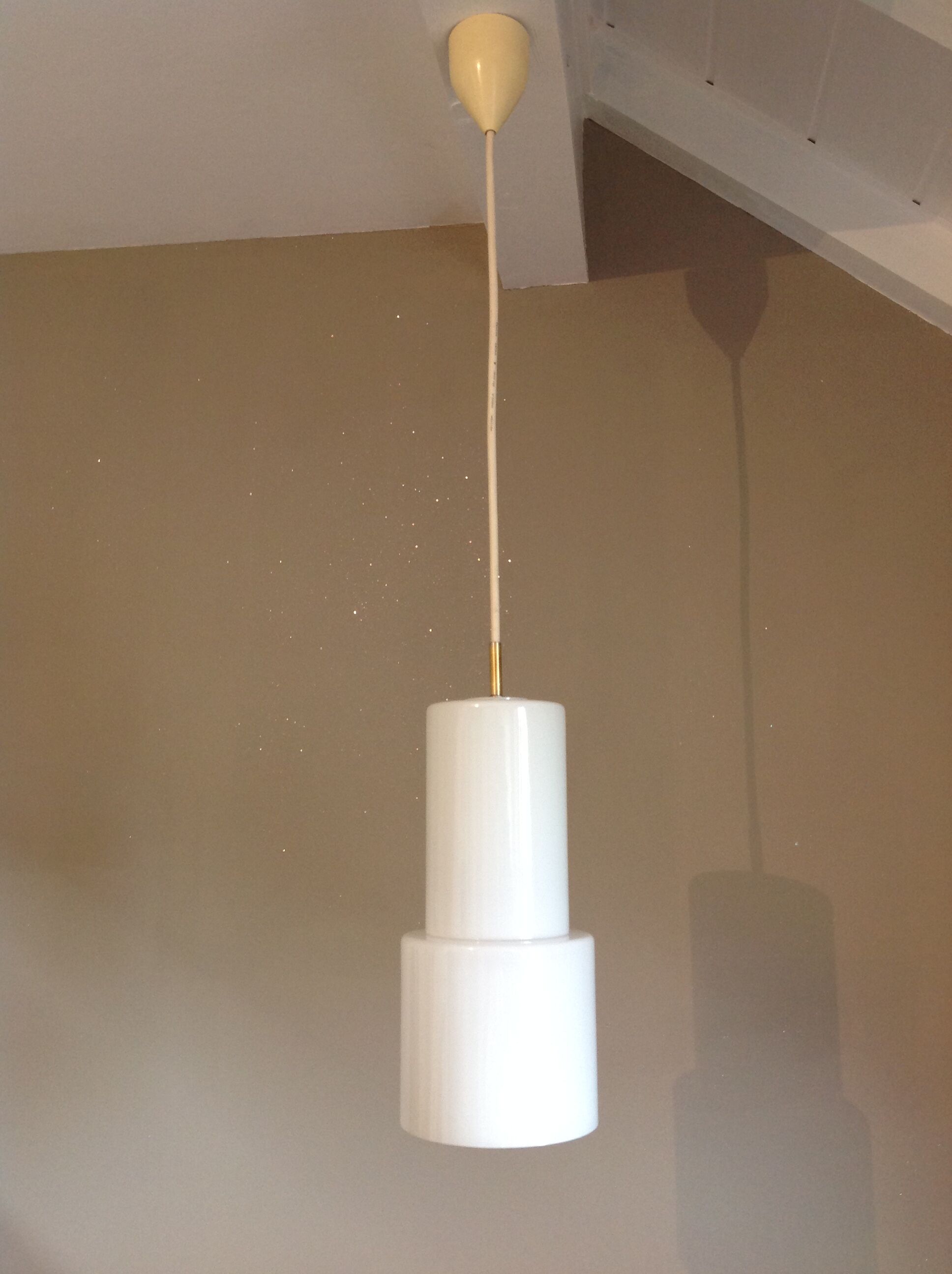 White opaline tube hanging lamp, vintage, 60s - 70s