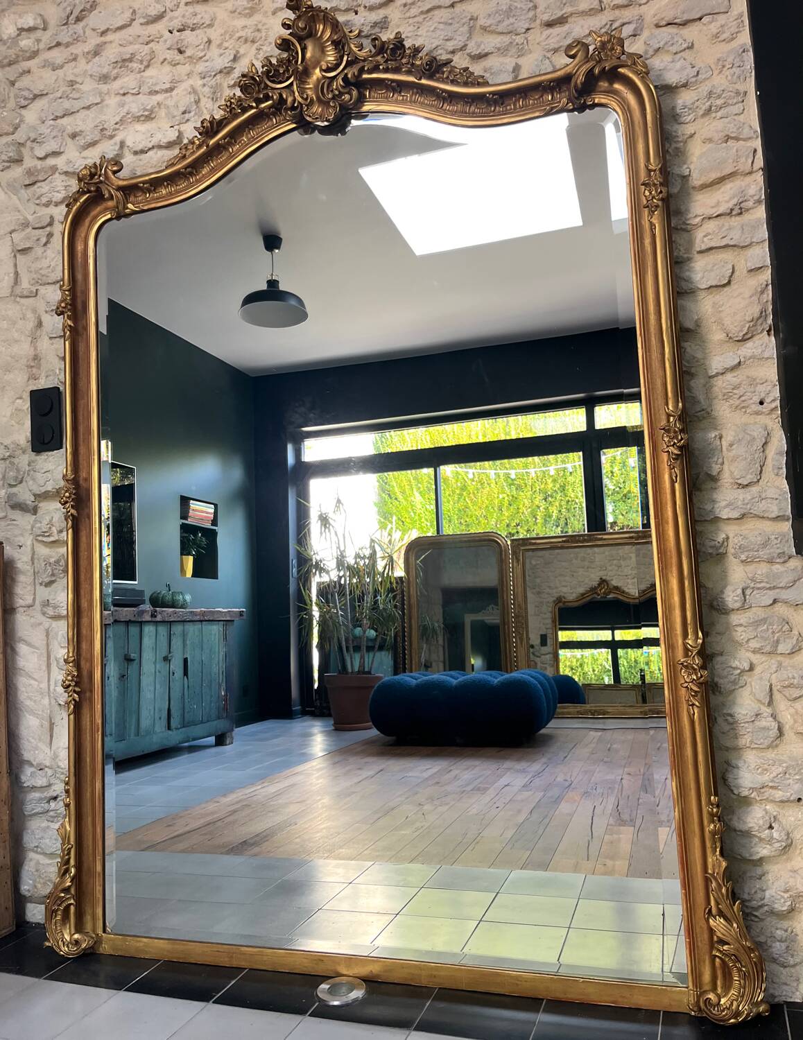 Antique mirror with pediment, 199.5/147cm, late 19th century, beveled glass