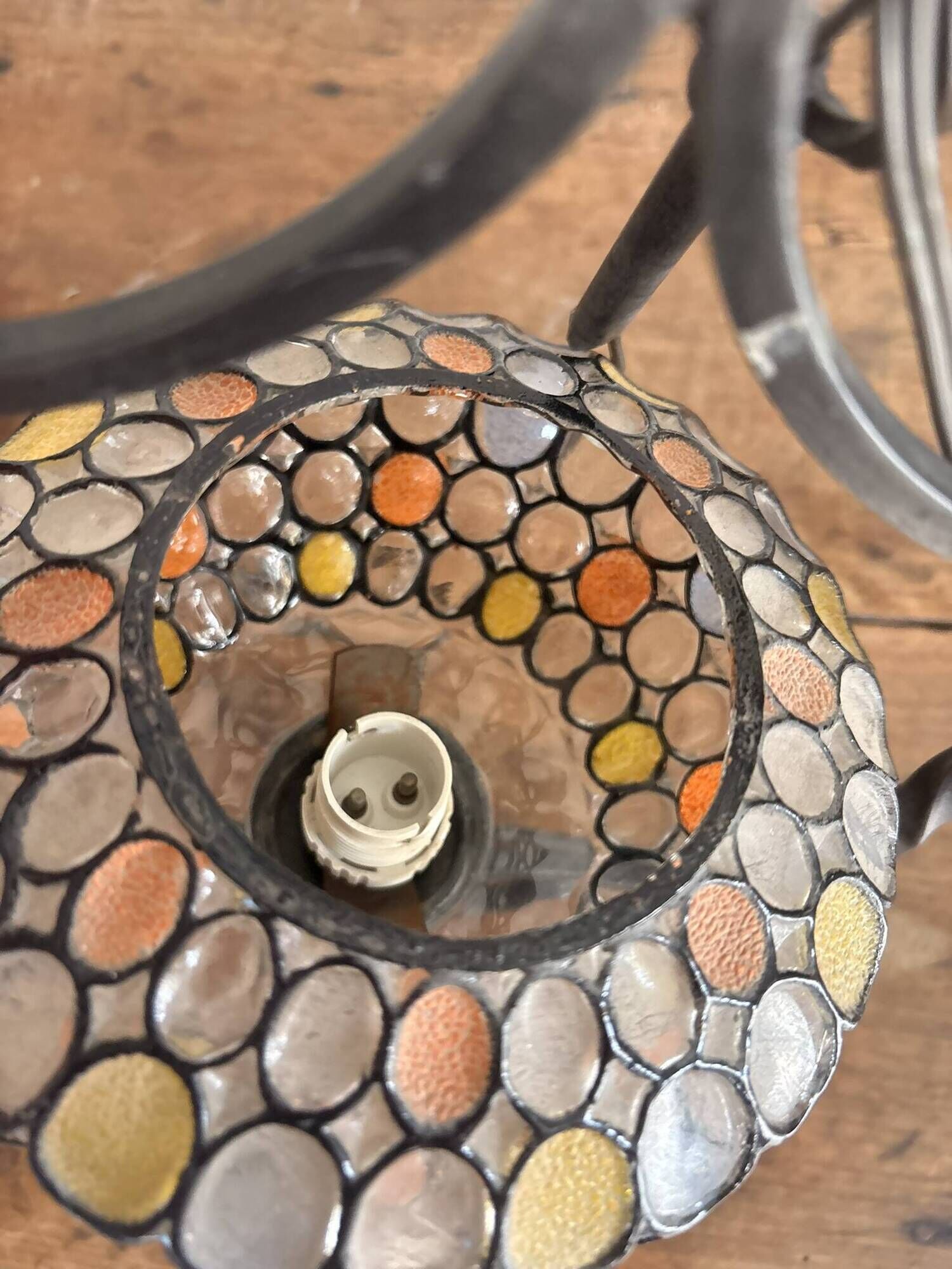 Colourful Stained Glass Wall Sconce with Wrought Iron and Cabochons Lamp