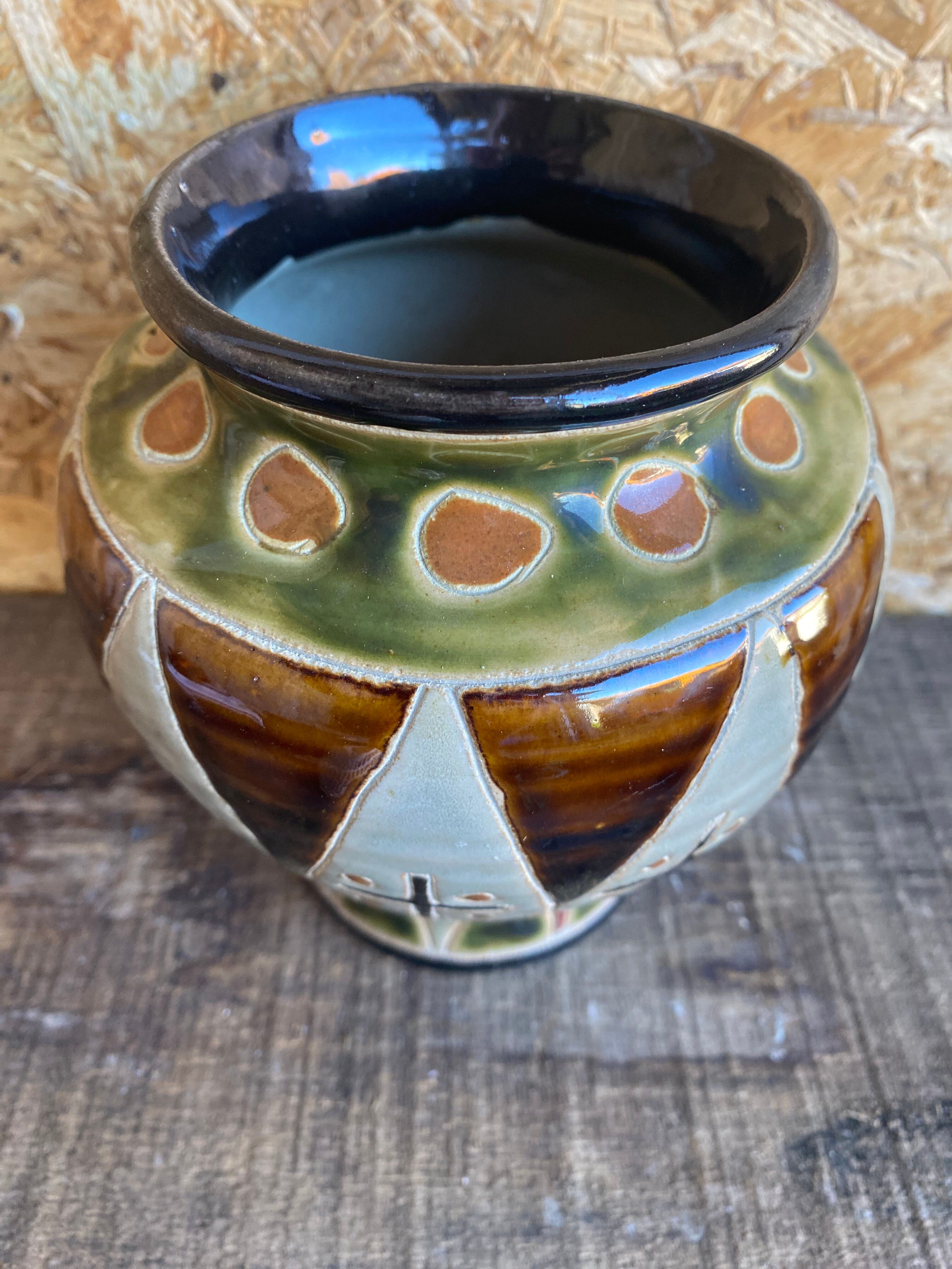Vintage Polychrome Glazed Stoneware Vase #D961