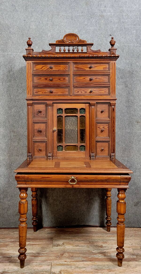 Bureau bonheur du jour a gradin époque Napoléon III en pin vers 1880
