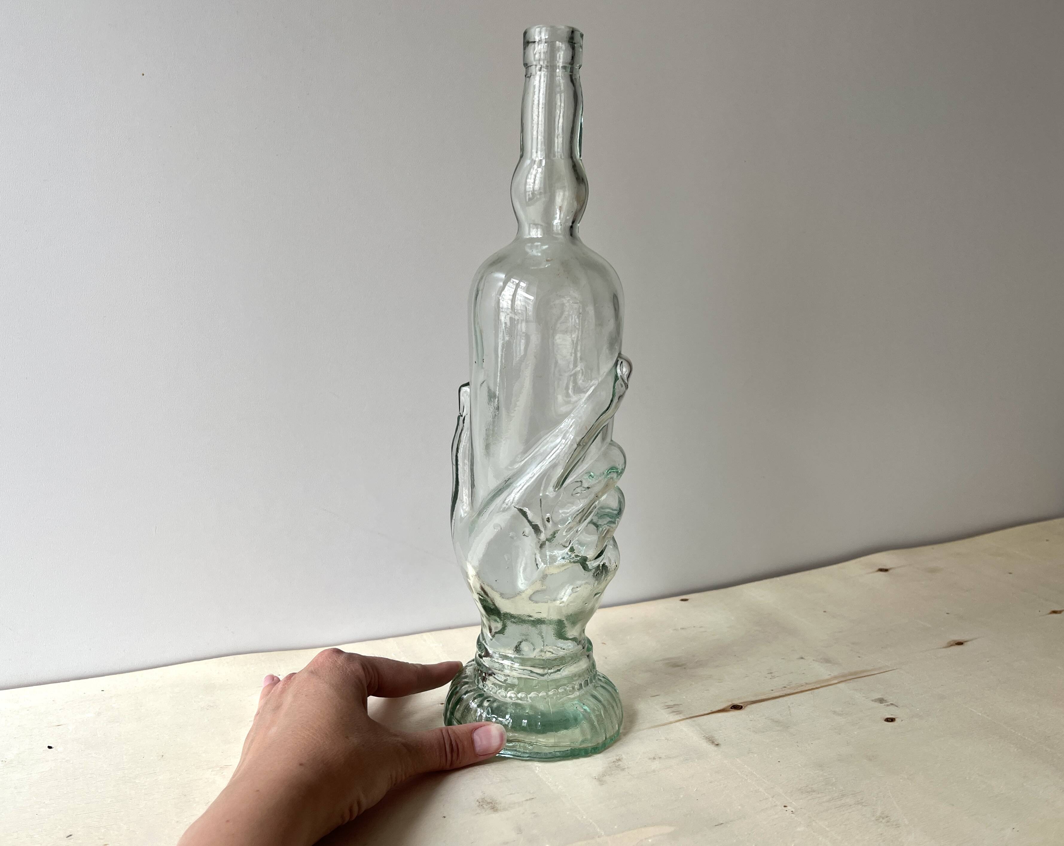 Legras glass bottle "transparent hand" circa 1920, antique carafe