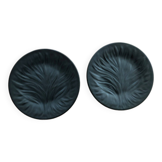 Lalique paris crystal - pair of 20cm dessert plates "seaweed" model