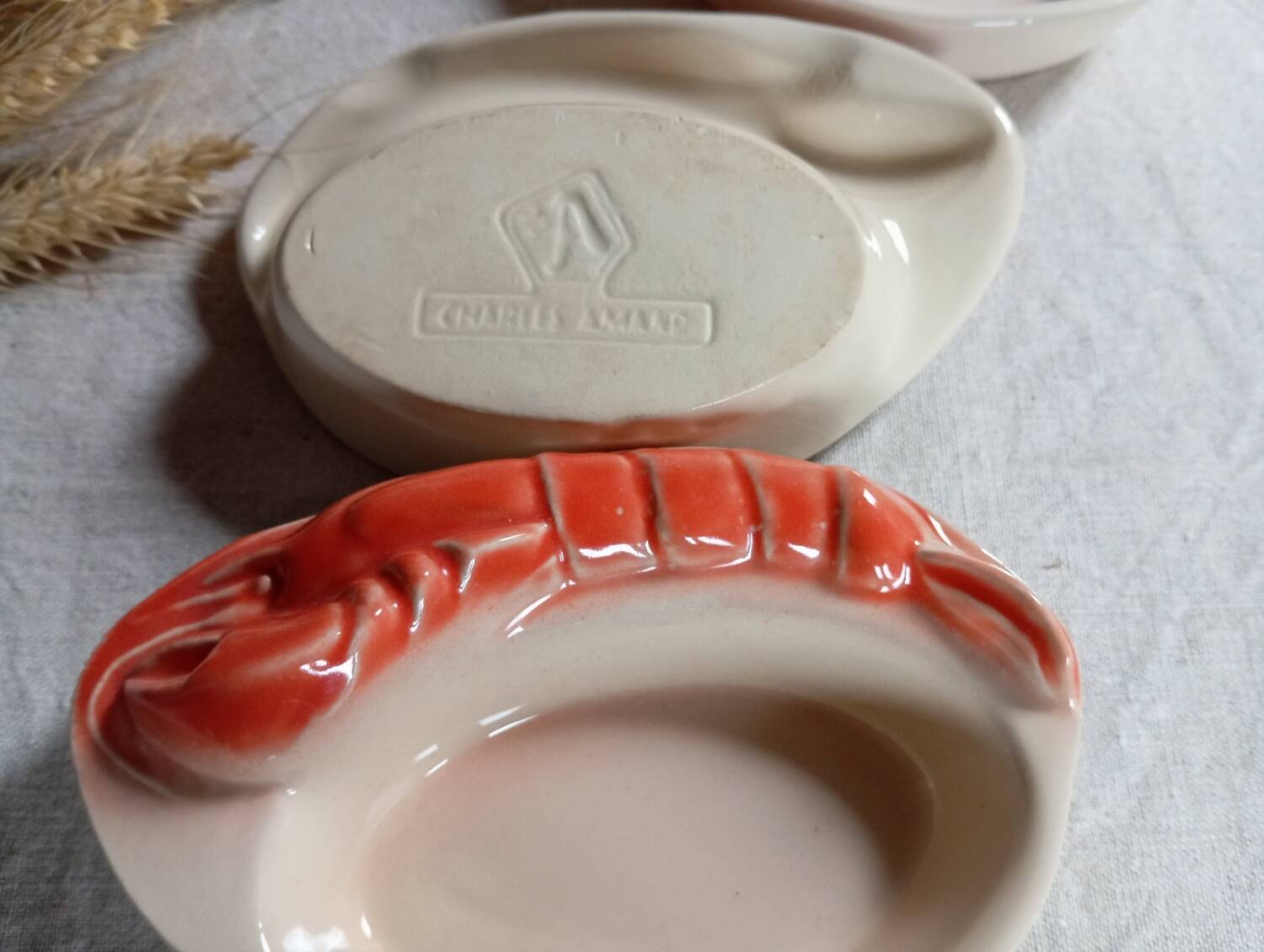 6 ramekins/cassolettes lobster slush culinary ceramics, by Charles Amand, 1960/70