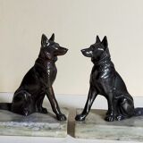 Pair of Art Deco bookends to signed wolf dogs