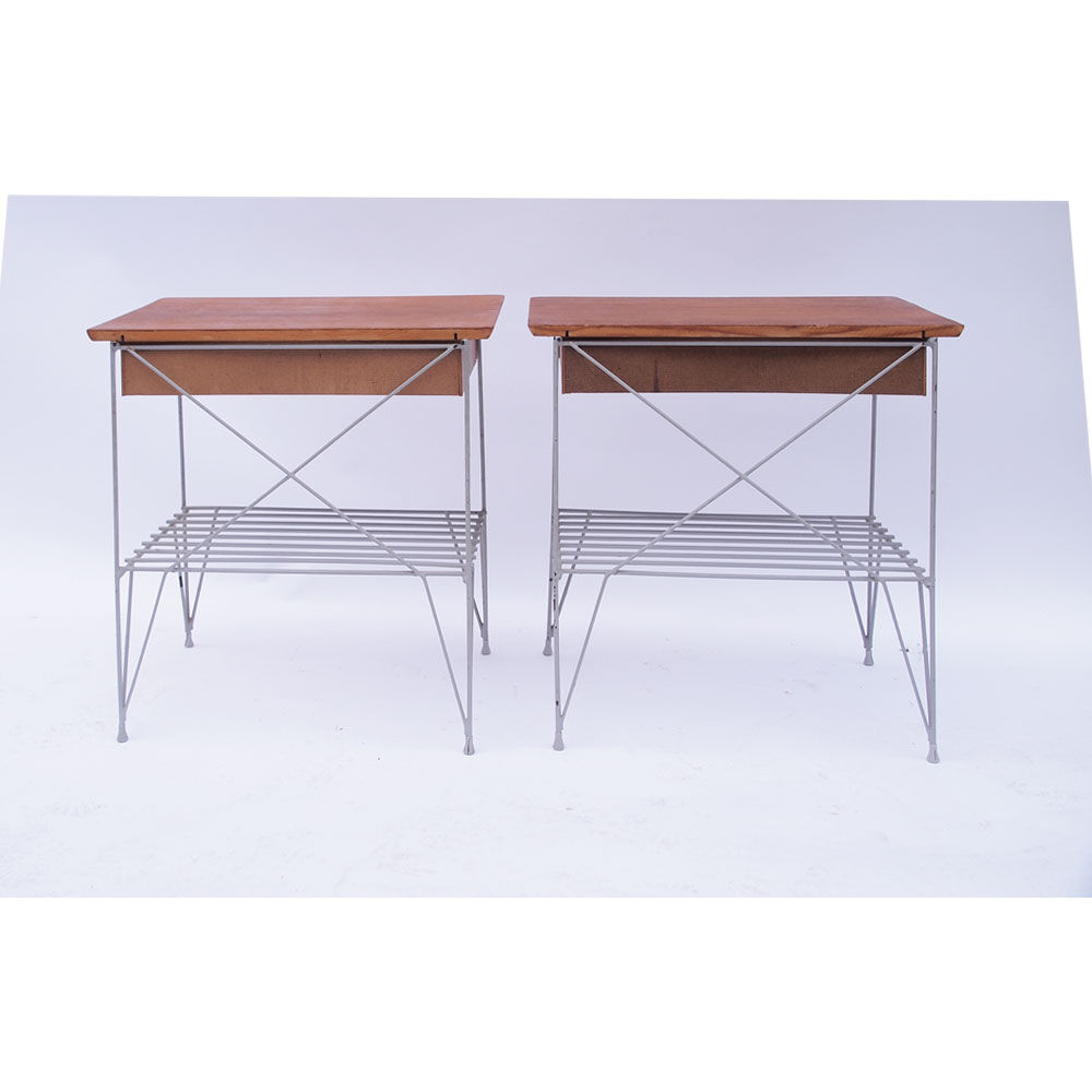 Pair of vintage Danish Scandinavian bedside tables teak & metal