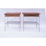 Pair of vintage Danish Scandinavian bedside tables teak & metal