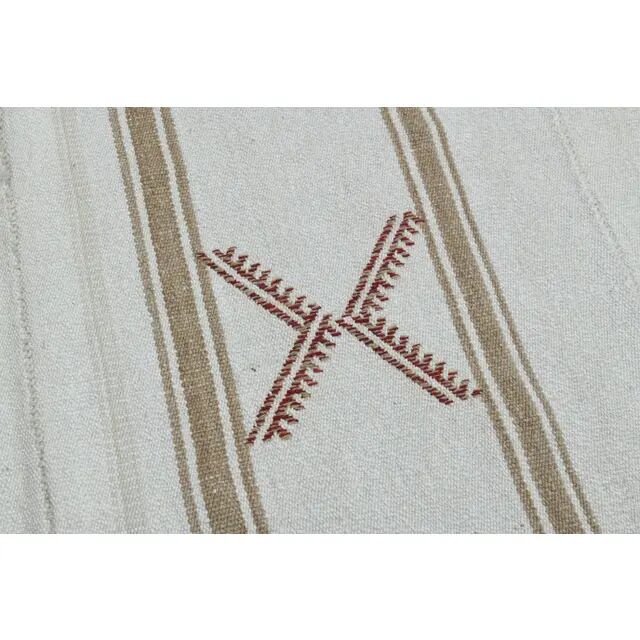 White Brown Antique Handmade Wool Kilim Rug 190x251