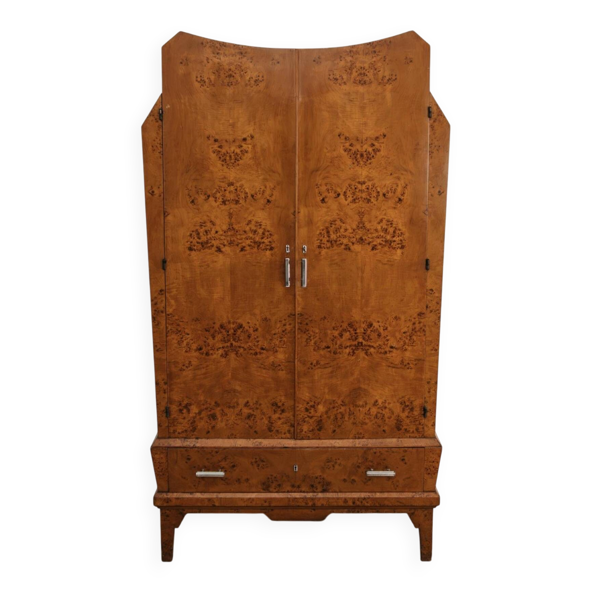 Armoire Cubiste Art Déco en Ronce Années 40 Design Vintage