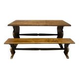 Monastery table and bench set in solid chestnut