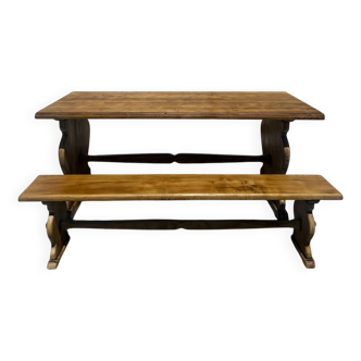 Monastery table and bench set in solid chestnut