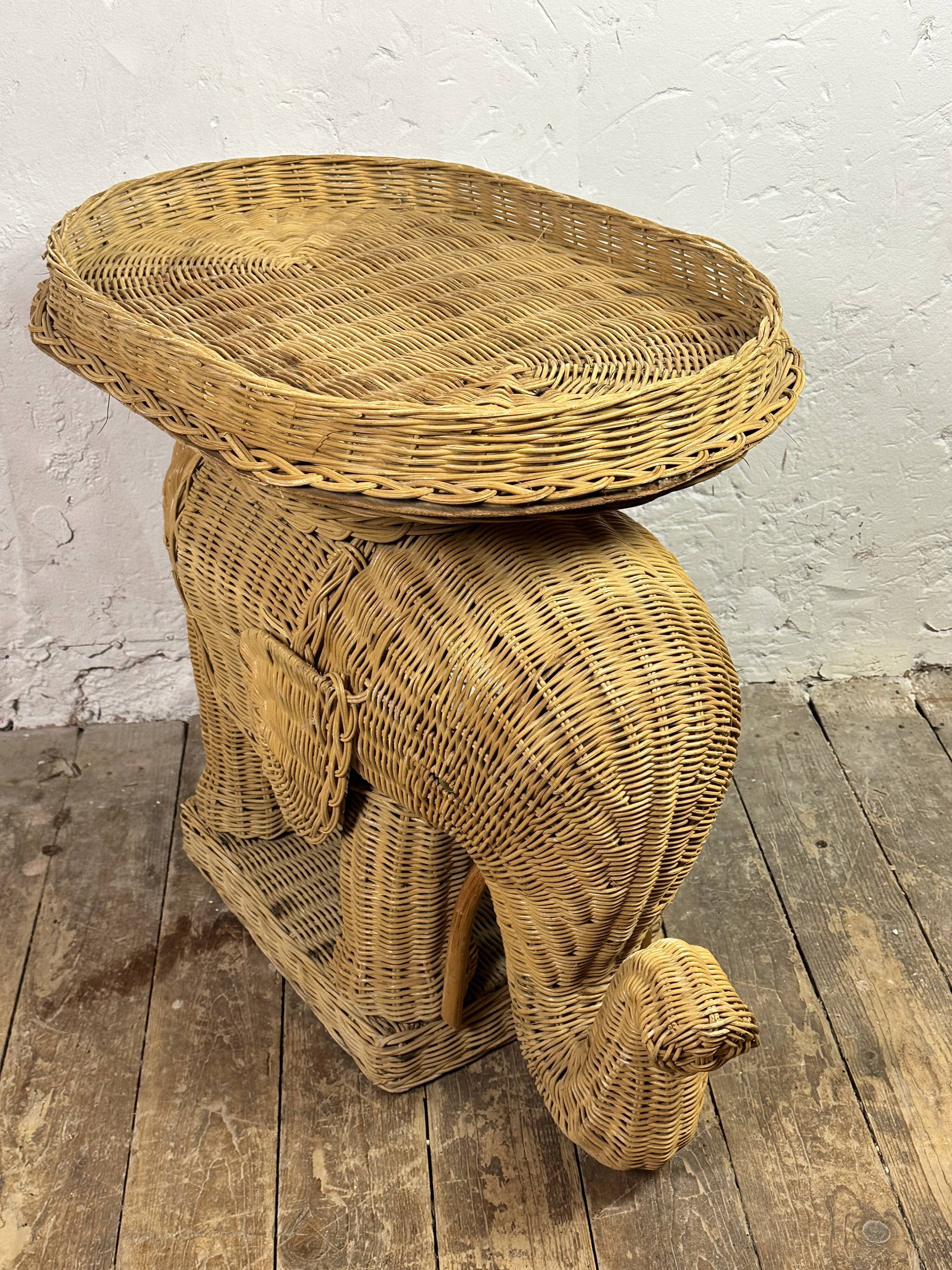 Vintage 1960s rattan elephant side table