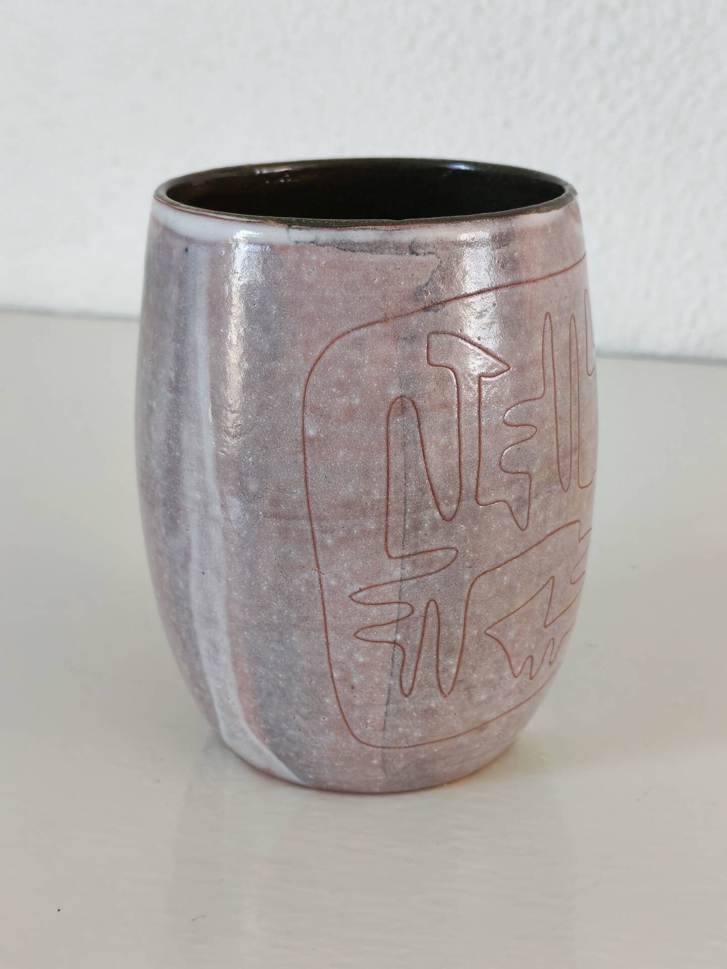 Ceramic mug signed Juliette Derel Rivier Vallauris 1950s