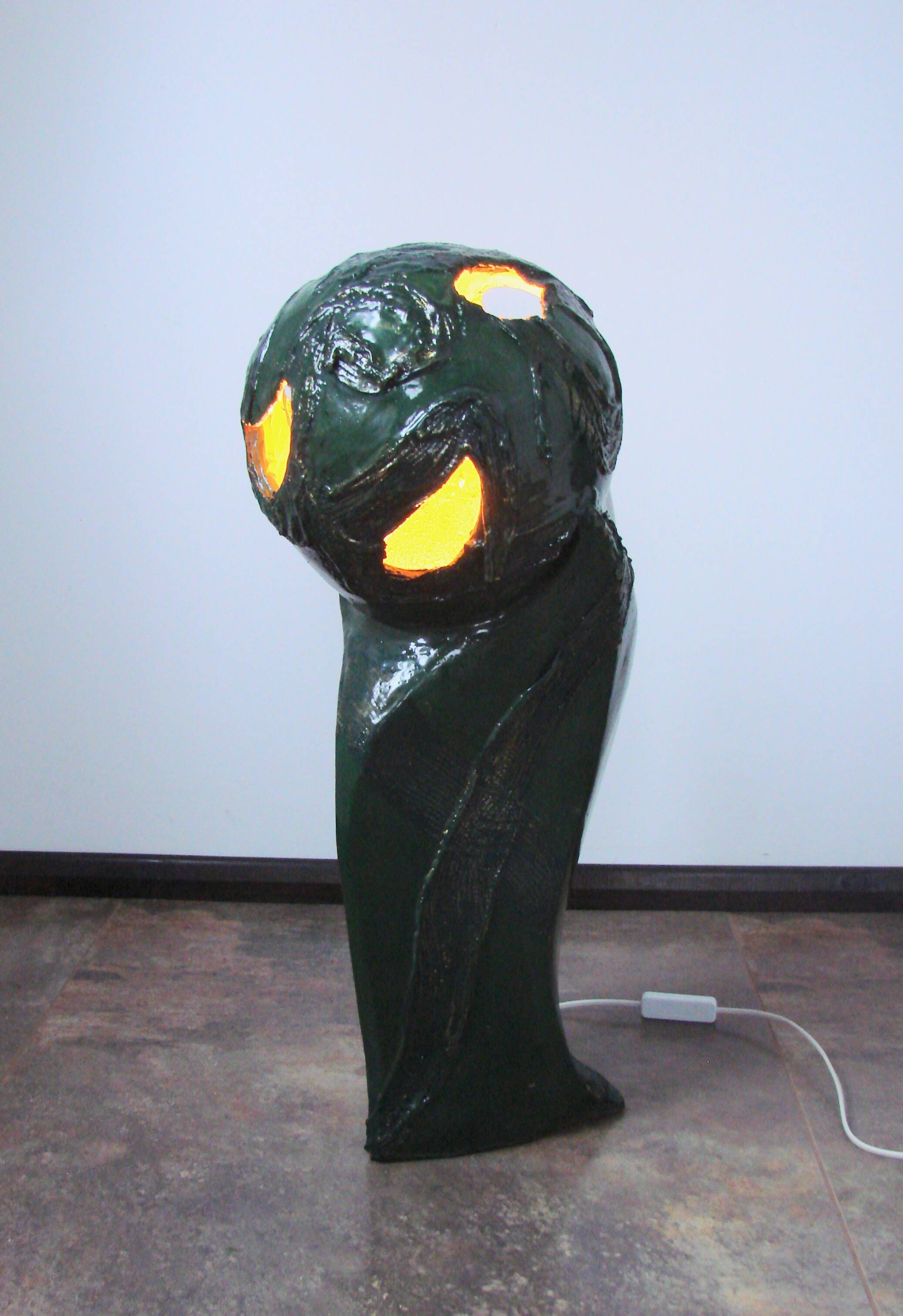 ‘Head’ sculpture lamp, glazed ceramic, vintage, Poland, 20th century