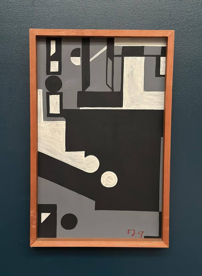Original Danish Oil on Canvas – “Cultural Revolution in the Passerenden” by Finn Johansen 1967 – Vintage & Framed – 56.5×36.5cm (22.2" × 14.4")