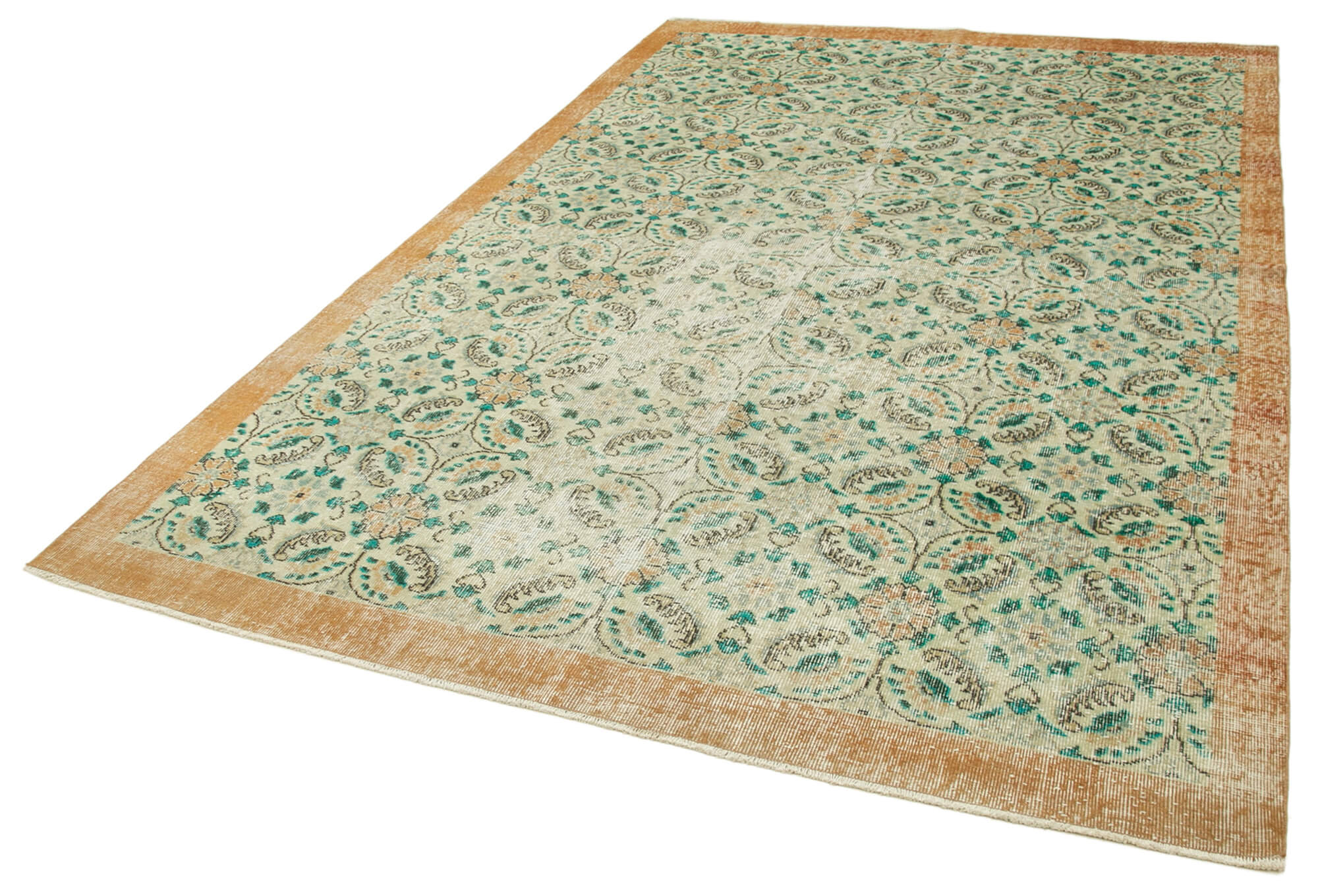 Handmade unique oriental beige carpet 207 cm x 312 cm