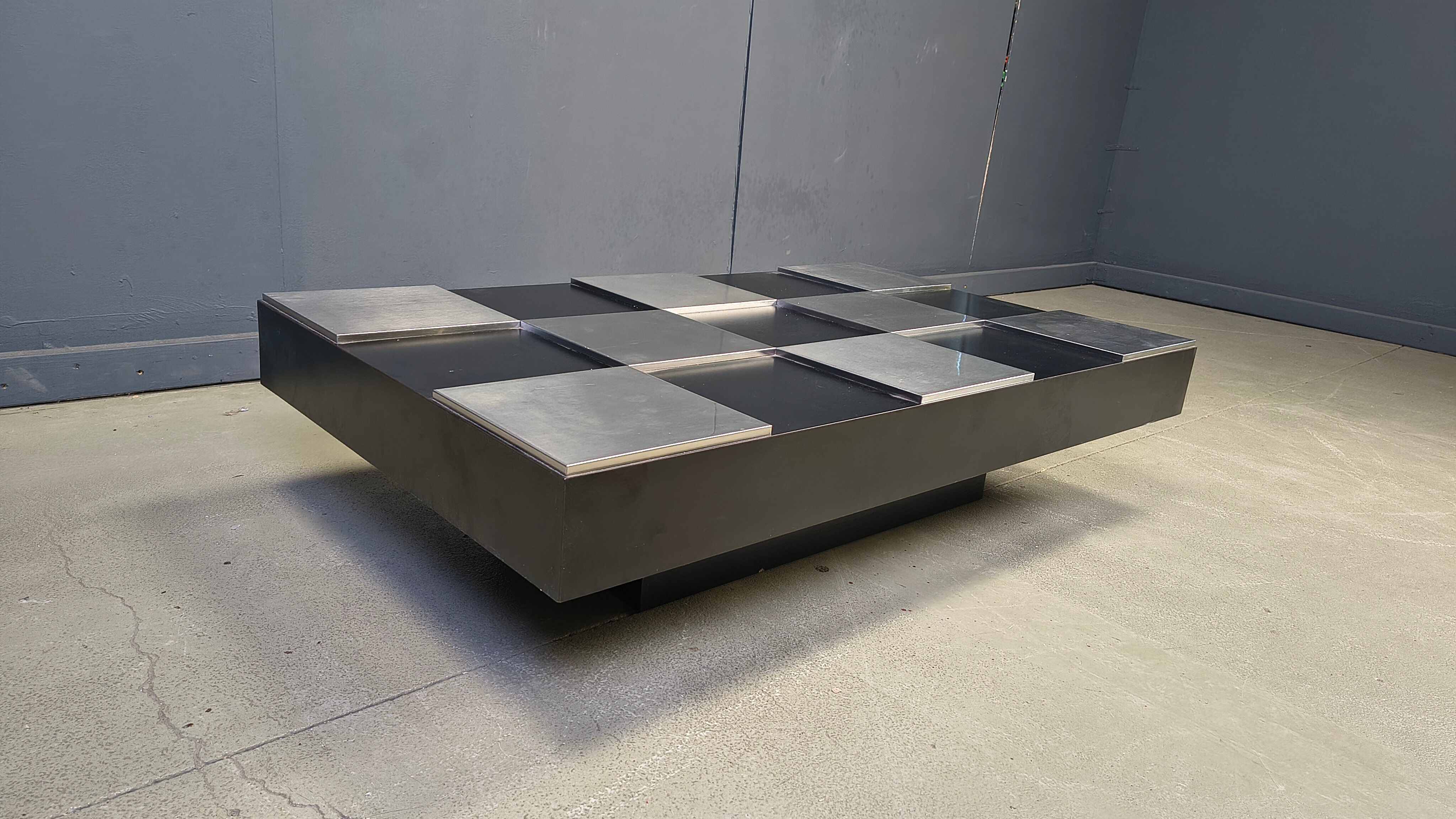 Vintage lacquer and aluminum checkerboard coffee table, 1970s