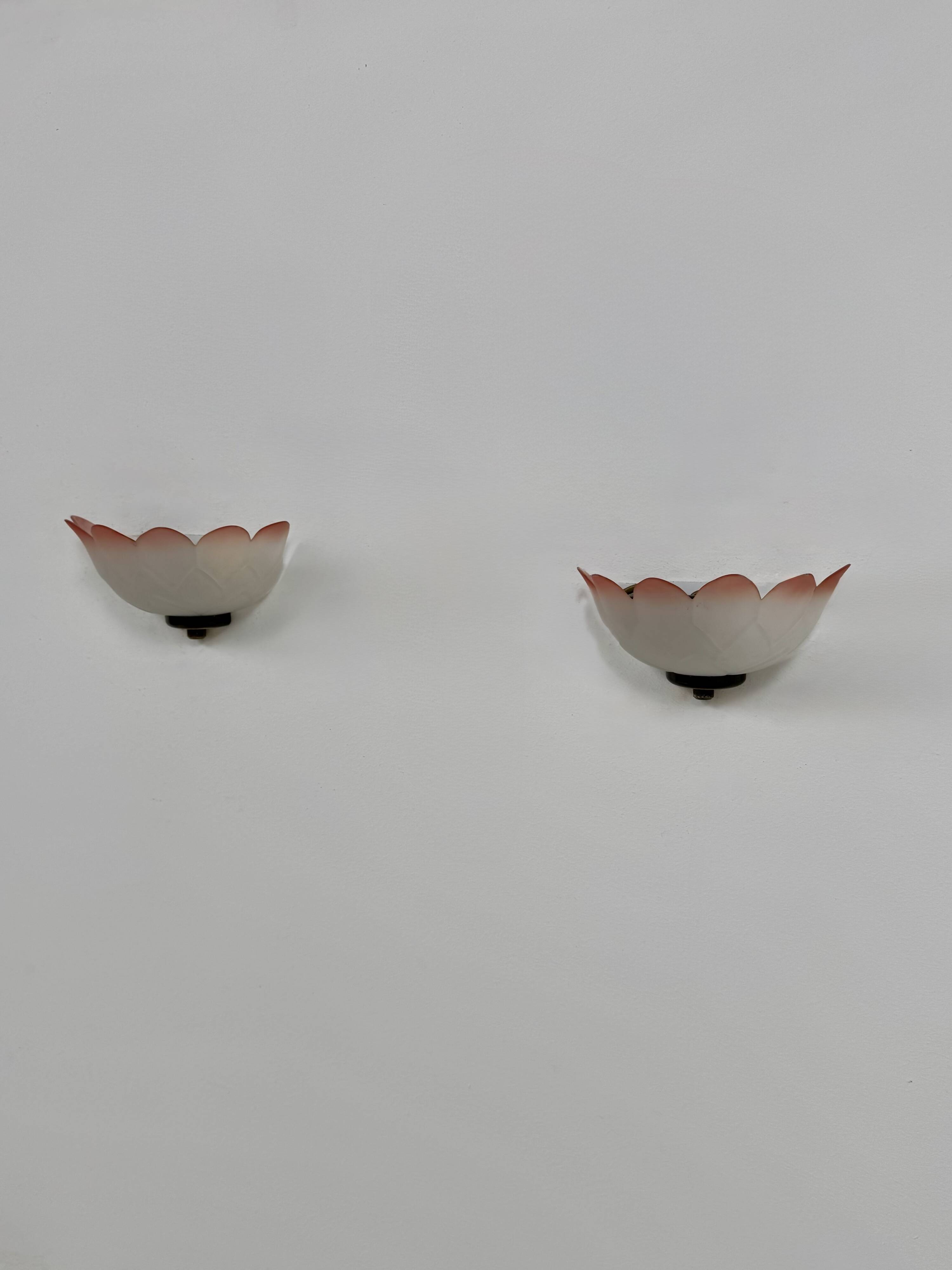 Vintage "flower" wall sconces, glass, France, 1970.