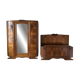 Walnut bedroom set: wardrobe and bed in solid wood.